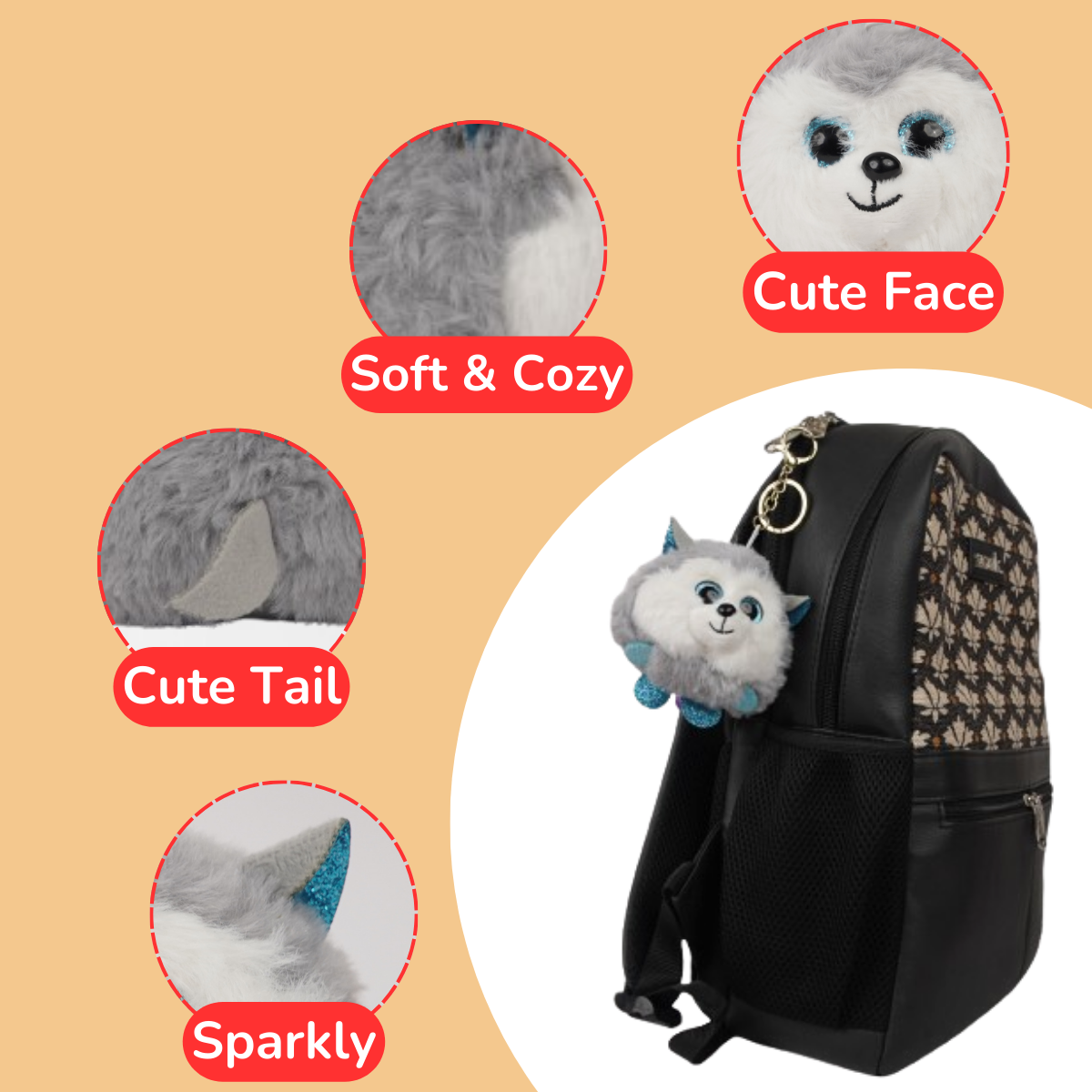 Fluffy Husky Plush Soft Toy Keychains for Kids - Cute & Fun