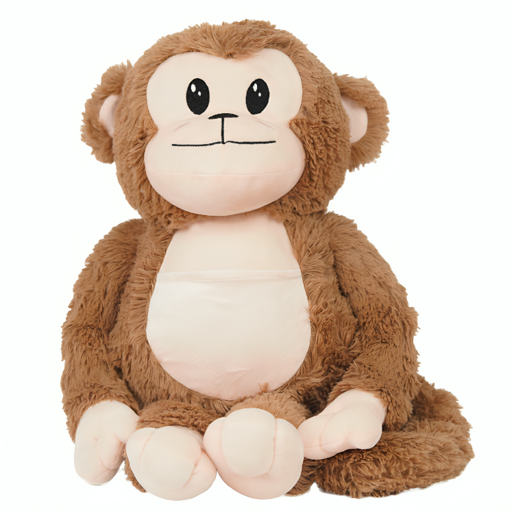 Front-sitting image of a soft monkey toy