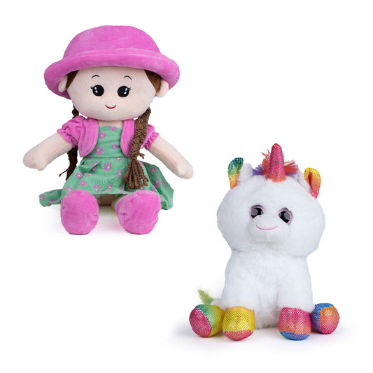 Combo Plush Doll & Unicorn Boy Soft Toy