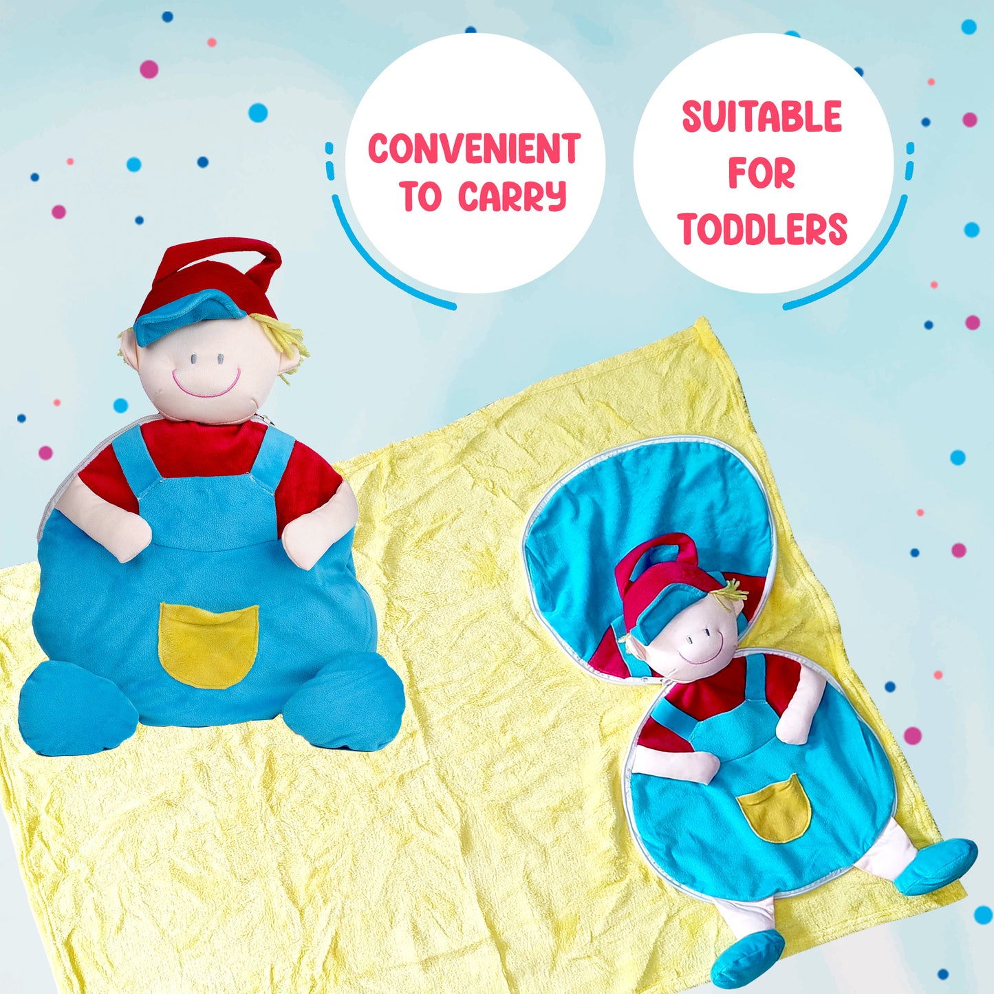 PunToon Kids 2-in-1 Stow-n-Throw Cuddle Blanket Soft doll for kids/boys
