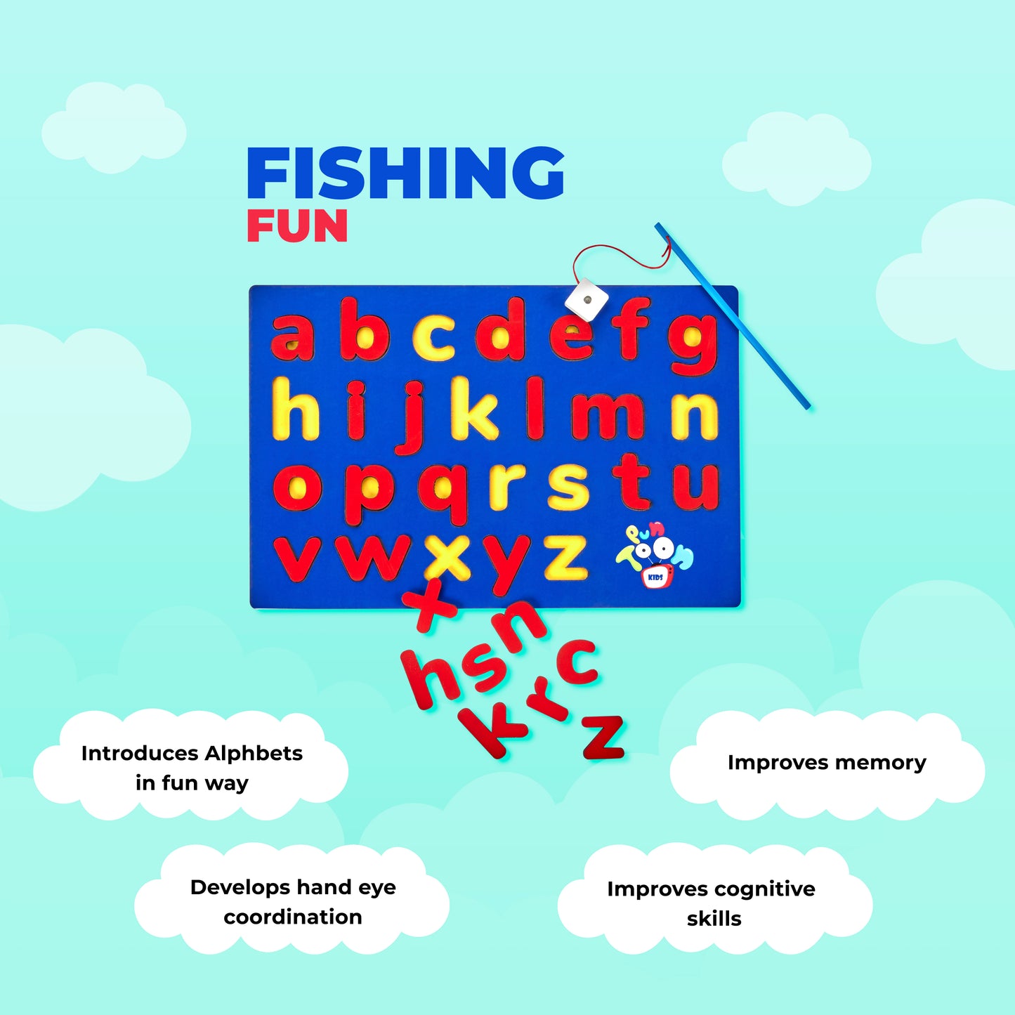 Wooden Magnetic Alphanumeric Fishing Game For Kids